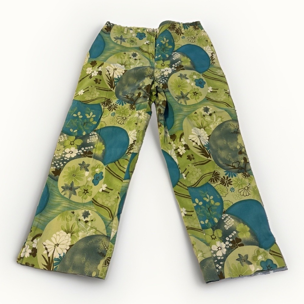 CC Collection Womens Capri Pants Green Floral Stretch Straight Mid Rise 8 22205